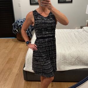 Anthropologie Postage Stamp Black and White Patterned Midi Dress